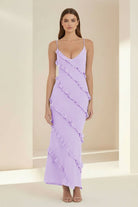 Kaelith | Sky Blue - Halter Sheath Satin Backless Long Formal Prom Dresses With Ruffles - KissProm