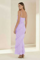 Kaelith | Sky Blue - Halter Sheath Satin Backless Long Formal Prom Dresses With Ruffles - KissProm