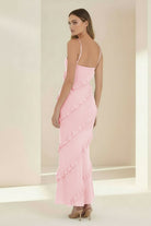 Kaelith | Sky Blue - Halter Sheath Satin Backless Long Formal Prom Dresses With Ruffles - KissProm