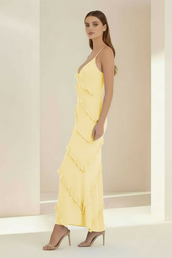 Kaelith | Sky Blue - Halter Sheath Satin Backless Long Formal Prom Dresses With Ruffles - KissProm