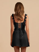 Kaerith | Lilac - Sheath Satin V Neck Short Homecoming & Cocktail Dresses with Ruffles