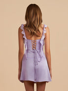 Kaerith | Lilac - Sheath Satin V Neck Short Homecoming & Cocktail Dresses with Ruffles