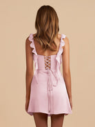 Kaerith | Lilac - Sheath Satin V Neck Short Homecoming & Cocktail Dresses with Ruffles