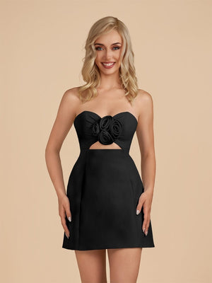 Kaida | Black - Sheath Strapless Flowers Cutout Short Homecoming Dresses - KissProm