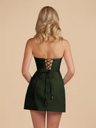 Kaida | Dark Green - Sheath Strapless Flowers Cutout Short Homecoming Dresses - KissProm