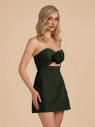 Kaida | Dark Green - Sheath Strapless Flowers Cutout Short Homecoming Dresses - KissProm