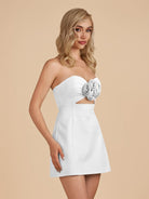 Kaida | Ivory - Sheath Strapless Flowers Cutout Short Homecoming Dresses