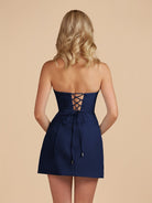 Kaida | Navy Blue - Sheath Strapless Flowers Cutout Short Homecoming Dresses - KissProm