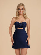 Kaida | Navy Blue - Sheath Strapless Flowers Cutout Short Homecoming Dresses - KissProm
