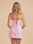 Kaida | Pink - Sheath Strapless Flowers Cutout Short Homecoming Dresses