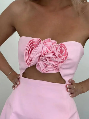 Kaida | Pink - Sheath Strapless Flowers Cutout Short Homecoming Dresses