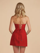 Kaida | Red - Sheath Strapless Flowers Cutout Short Homecoming Dresses - KissProm