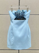 Kaida | Sky Blue - Sheath Strapless Flowers Cutout Short Homecoming Dresses