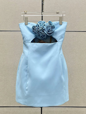 Kaida | Sky Blue - Sheath Strapless Flowers Cutout Short Homecoming Dresses
