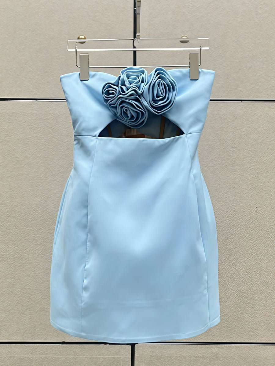 Kaida | Sky Blue - Sheath Strapless Flowers Cutout Short Homecoming Dresses