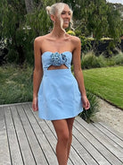 Kaida | Sky Blue - Sheath Strapless Flowers Cutout Short Homecoming Dresses