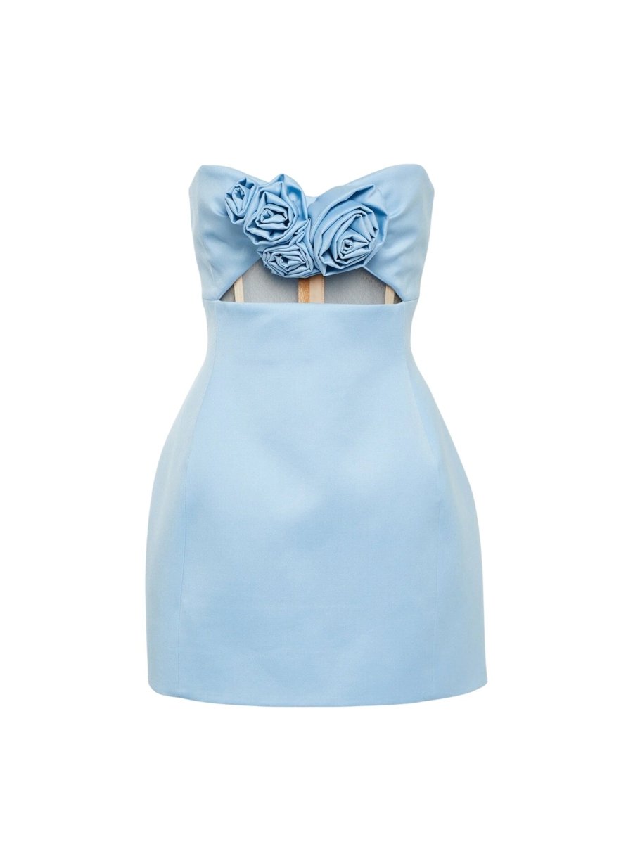 Kaida | Sky Blue - Sheath Strapless Flowers Cutout Short Homecoming Dresses
