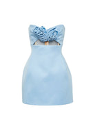 Kaida | Sky Blue - Sheath Strapless Flowers Cutout Short Homecoming Dresses