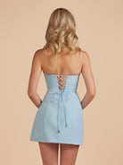 Kaida | Sky Blue - Sheath Strapless Flowers Cutout Short Homecoming Dresses
