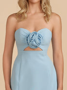 Kaida | Sky Blue - Sheath Strapless Flowers Cutout Short Homecoming Dresses