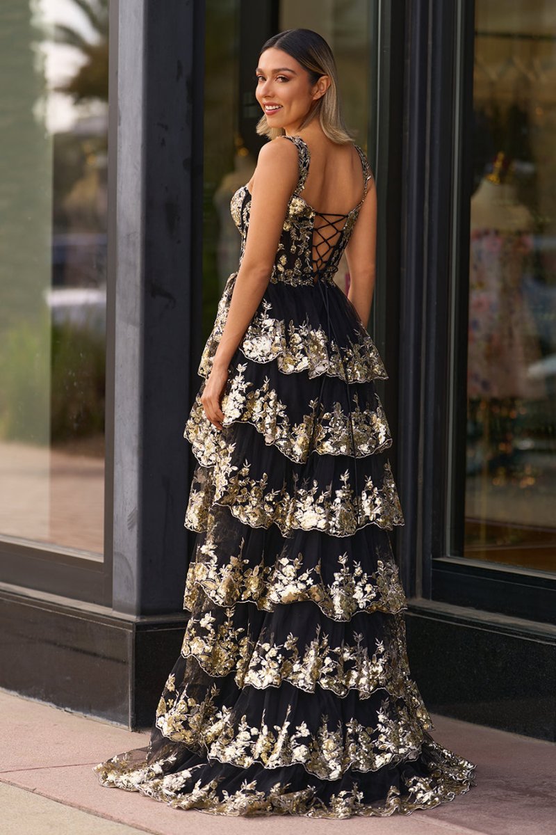 Gold Off the Shoulder Sequin Long Prom Dress with Slit
