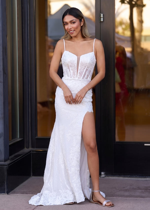 Mermaid Spaghetti Straps Appliques Prom Dress with Slit – Prom Dress by KissProm | Available at KissProm