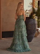 Kaisa | Sky Blue A Line Strapless Ruffle Sequin Lace Prom Dresses - KissProm
