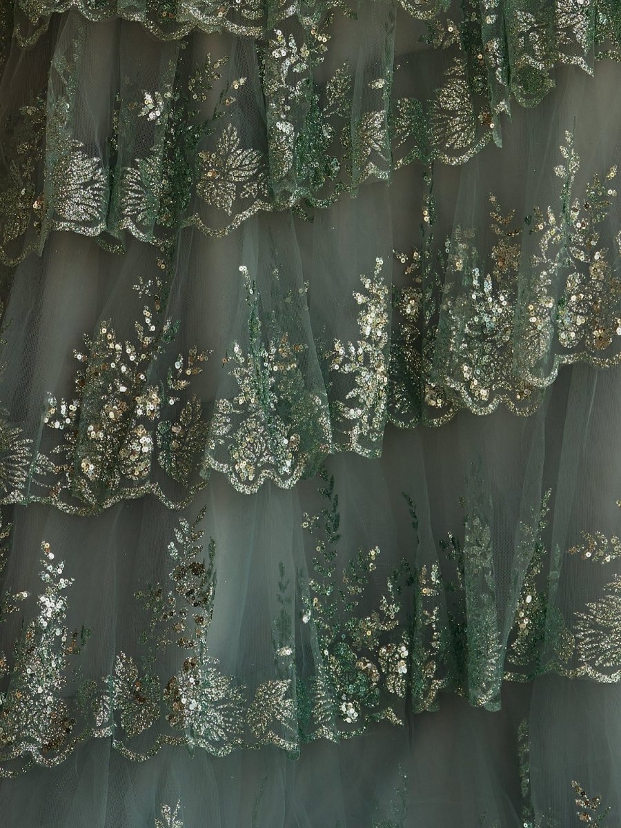 Kaisa | Sky Blue A Line Strapless Ruffle Sequin Lace Prom Dresses - KissProm