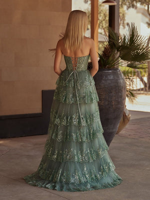 Kaisa | Sky Blue A Line Strapless Ruffle Sequin Lace Prom Dresses - KissProm