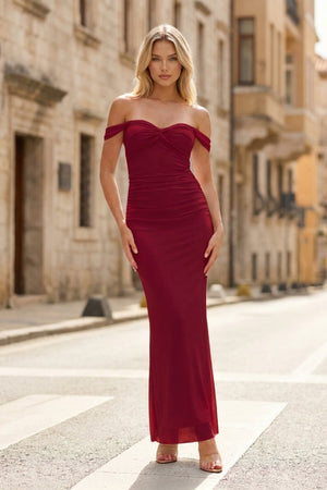 Sky Blue Off The Shoulder Pleated Sheath Long Prom Dresses - KissProm