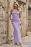 Kalani | Sky Blue - Off The Shoulder Pleated Sheath Long Prom Dresses - KissProm