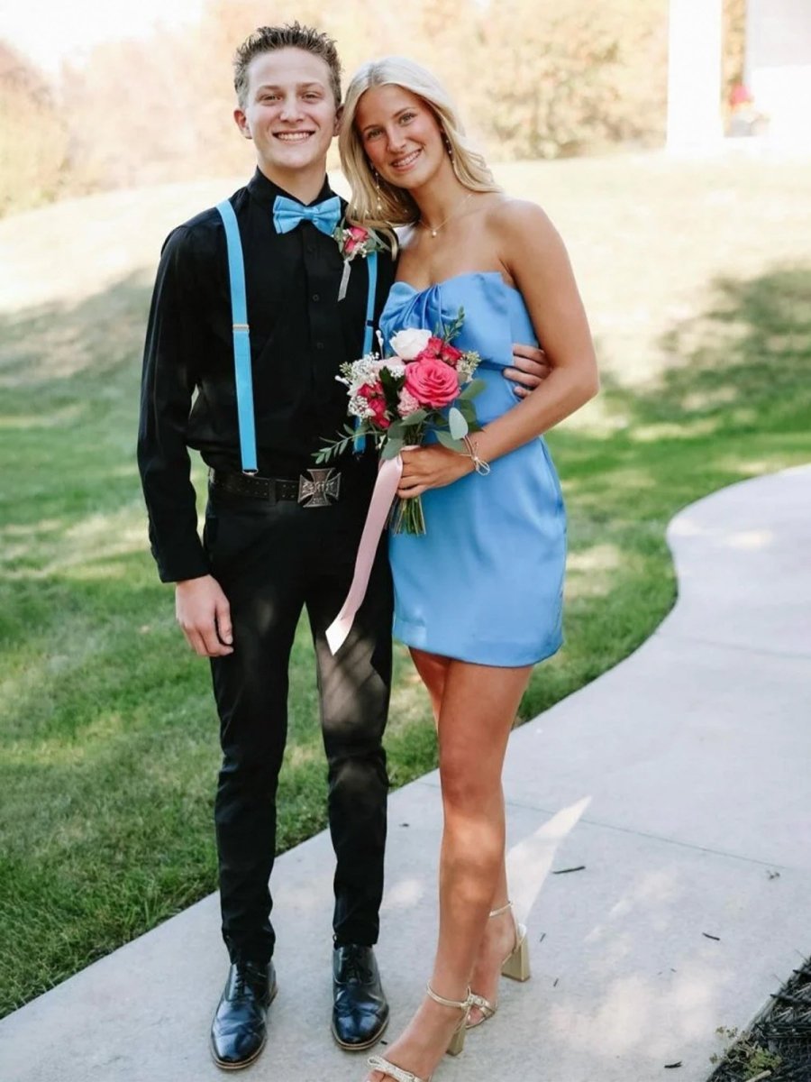 Kale | Blue - Sheath Strapless Short Homecoming Dresses With Bow