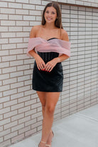 Kalei | Black - Off The Shoulder Satin Homecoming Dress With Corset Bodice