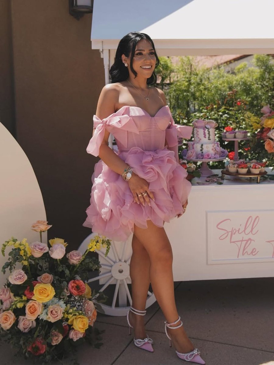 Kalindi | Rose Pink - A Line Organza Ruffles Corset Homecoming Dresses with Bow Straps