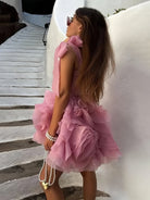 Kalindi | Rose Pink - A Line Organza Ruffles Corset Homecoming Dresses with Bow Straps