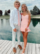 Kani | Pink - Spaghetti Straps Sheath Satin Pleated Homecoming Dress With Ruffles