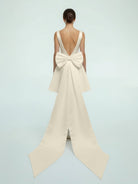 Karelia | A - Line Satin V - Neck Short Wedding Dress with Large Bow - KissProm