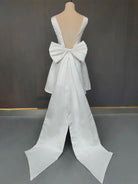 Karelia | A - Line Satin V - Neck Short Wedding Dress with Large Bow - KissProm