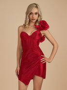 Karlee | Red - One Shoulder Bodycon Beaded Homecoming Dresses With Flower