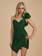 Karlee | Dark Green - One Shoulder Bodycon Beaded Homecoming Dresses With Flower