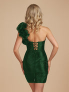 Karlee | Dark Green - One Shoulder Bodycon Beaded Homecoming Dresses With Flower