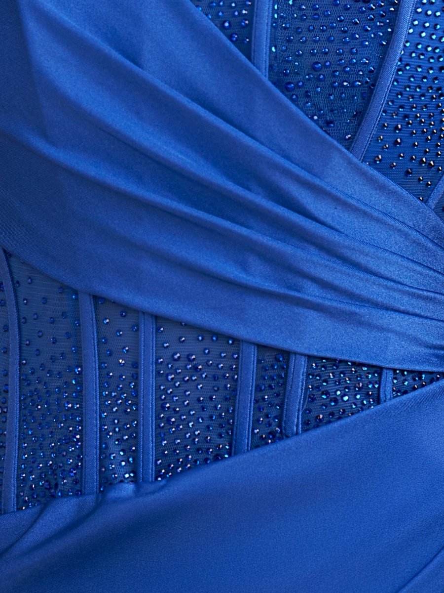 Karlyn | Royal Blue - One Shoulder Bodycon Satin Beaded Short Homecoming Dresses With Slit