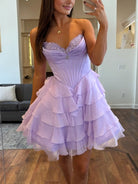 Katla | Lilac - A Line Sweetheart Chiffon Ruffles Corset Homecoming Dresses