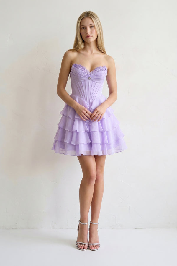 Lilac - A Line Sweetheart Chiffon Ruffles Corset Homecoming Dresses