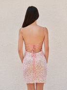 Kelis | Pink - Sheath Scoop Neck Sequined Short Homecoming Dresses with Slit