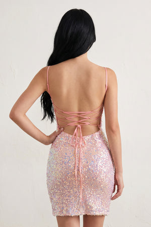 Kelis | Pink - Sheath Scoop Neck Sequined Short Homecoming Dresses with Slit