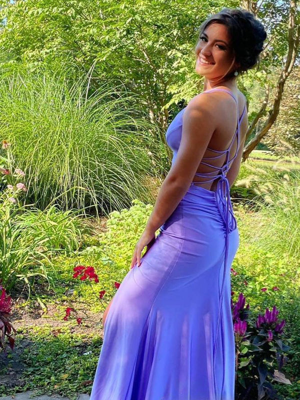 Kenny | Lilac Straps Sheath Mermaid Prom Dress with Lace - up Back - KissProm