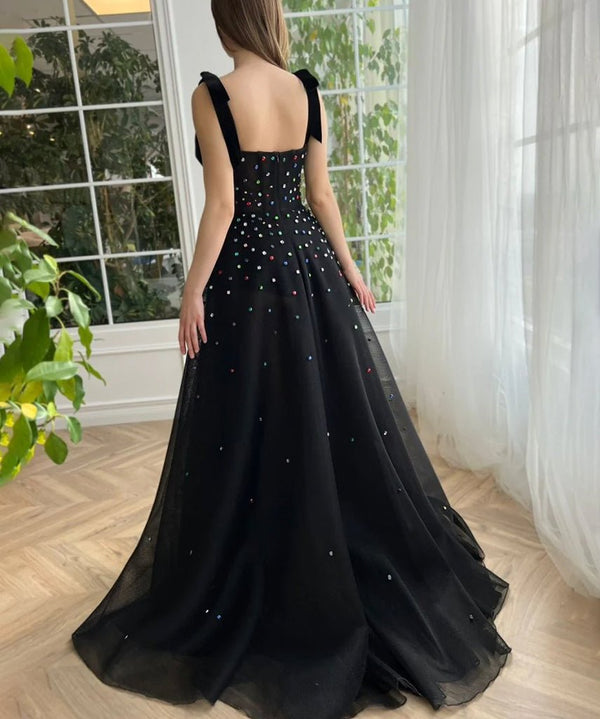 Kenzie | Tulle Bejeweled Cosmic Gown Sweep Train with Slit - KissProm