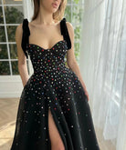 Kenzie | Tulle Bejeweled Cosmic Gown Sweep Train with Slit - KissProm