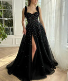 Kenzie | Tulle Bejeweled Cosmic Gown Sweep Train with Slit - KissProm